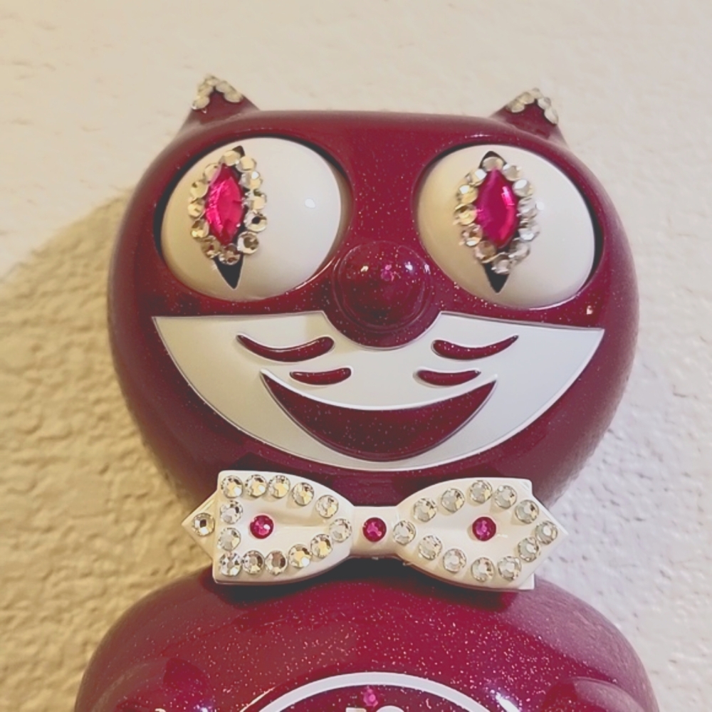 RARE Jeweled Ruby Red Kit Kat Cat Klock Clock